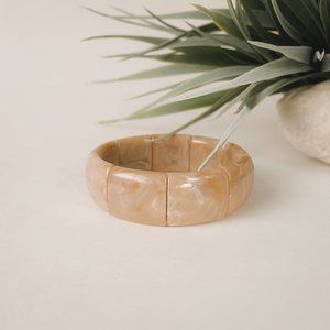 Faux Marble Light Brown Beige Swirl Acrylic Chunky Beaded Stretch Bracelet